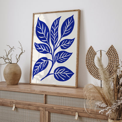 Blue Leaf Minimalist Bathroom Art Print