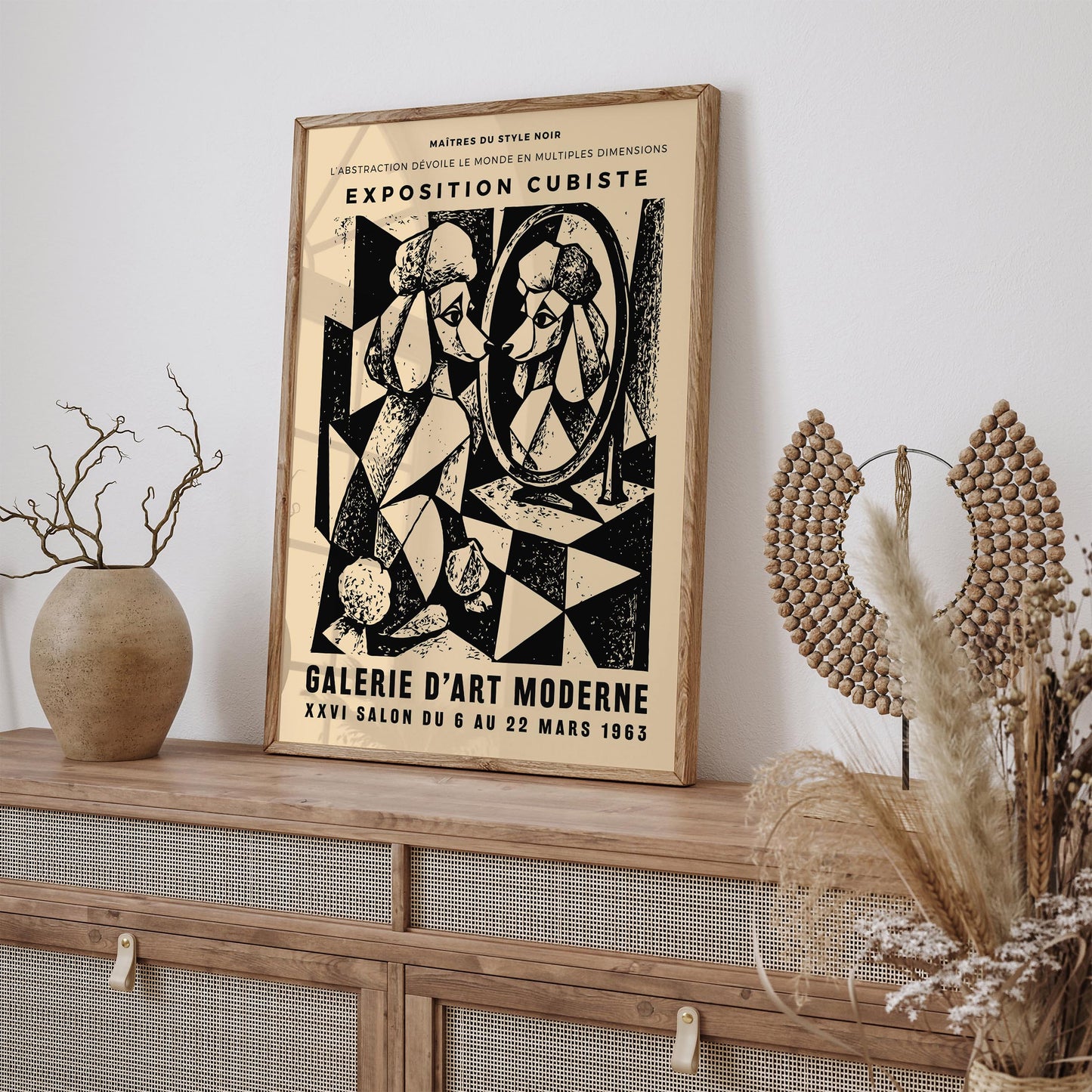 Cubism Exhibition Poster – Vintage Poodle & Mirror Wall Art Print