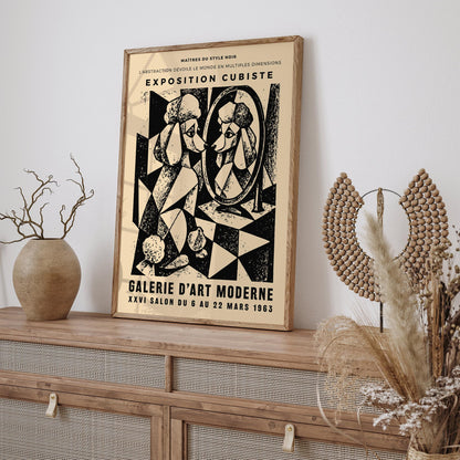 Cubism Exhibition Poster – Vintage Poodle & Mirror Wall Art Print