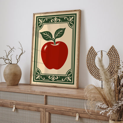 Red Apple Poster - Rococo Style Kitchen Wall Decor