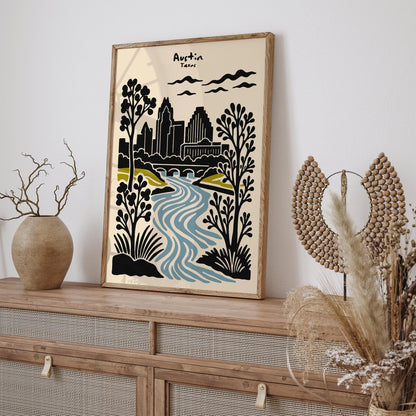 Austin Texas Poster - Cityscape Wall Art - Retro Travel Print