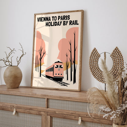 Vienna to Paris Retro Travel Poster