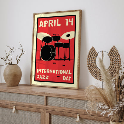 Jazz Day Music Art Red Print