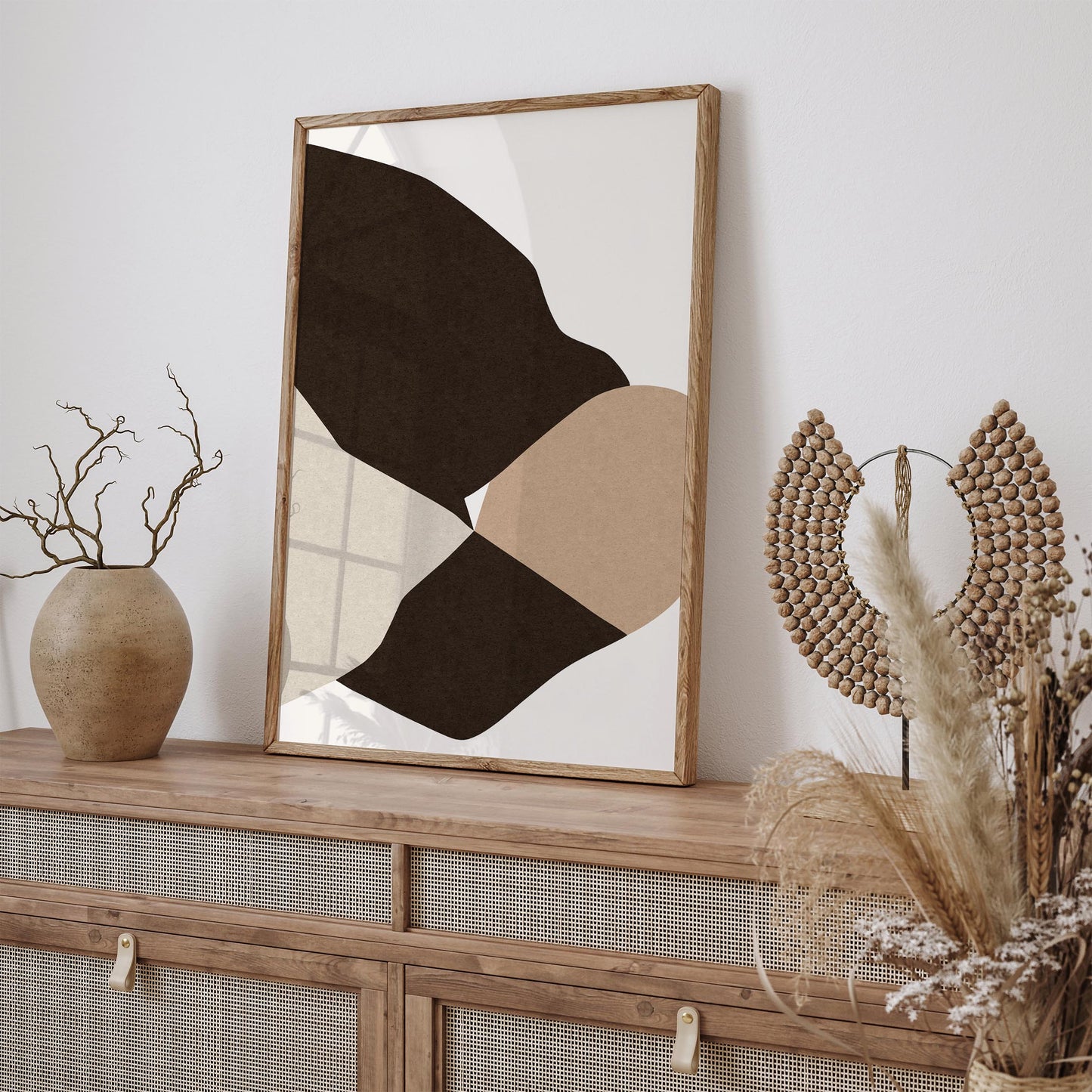 Abstract Brown Beige Wavy Shapes Wall Art Print 2026