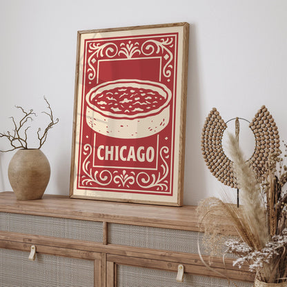 Chicago Deep Dish Pizza Poster - Kitchen Wall Art