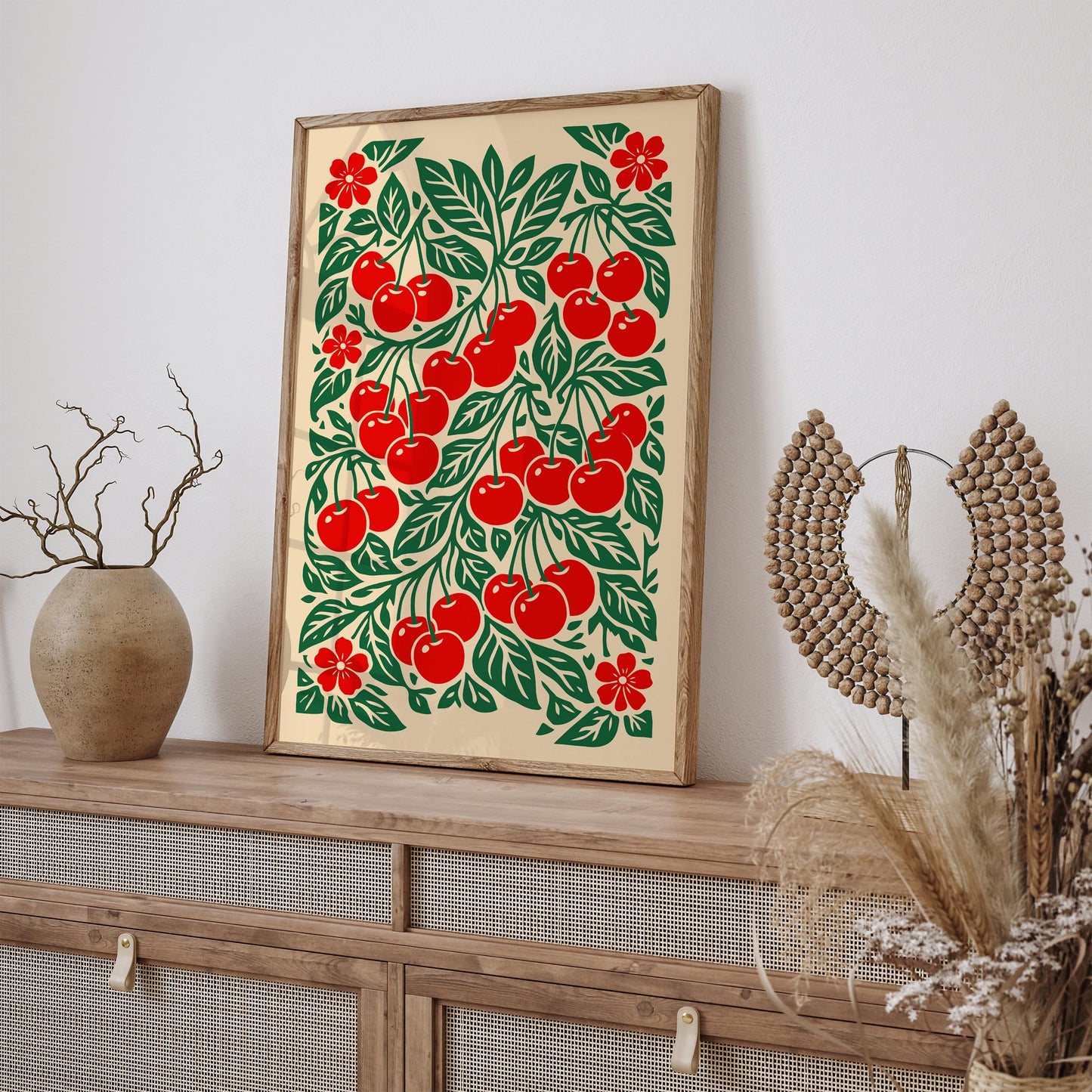 Retro Cherry Poster – Red Cherry Kitchen Wall Art Print