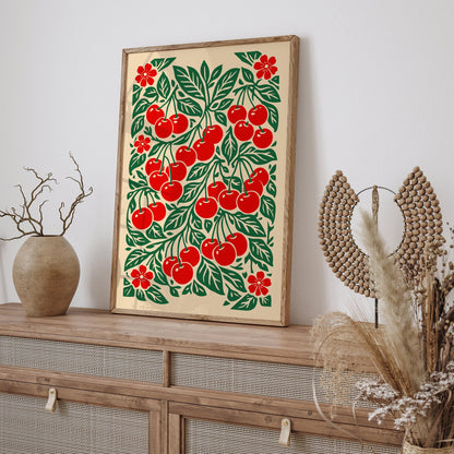 Retro Cherry Poster – Red Cherry Kitchen Wall Art Print