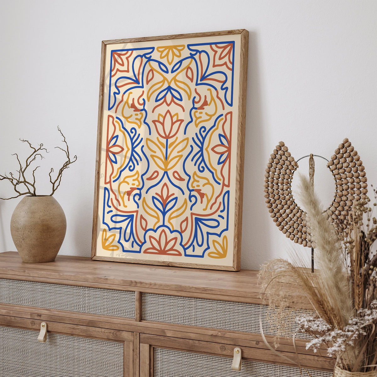 Mexican Talavera Floral Abstract Art Poster