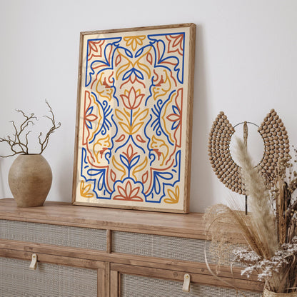 Mexican Talavera Floral Abstract Art Poster