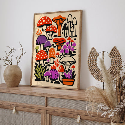 Colorful Eclectic Mushrooms Wall Art Print – Boho Botanical Fungi Poster