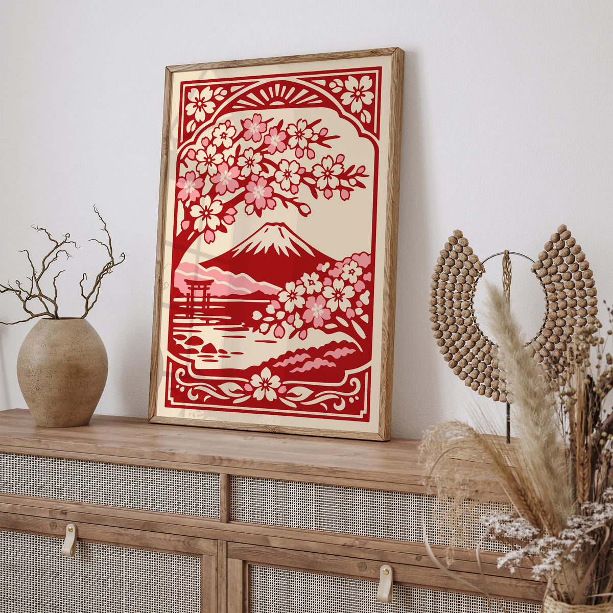Mount Fuji Japan Red Travel Poster