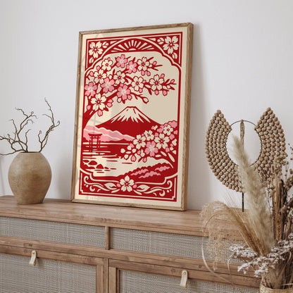 Mount Fuji Japan Red Travel Poster