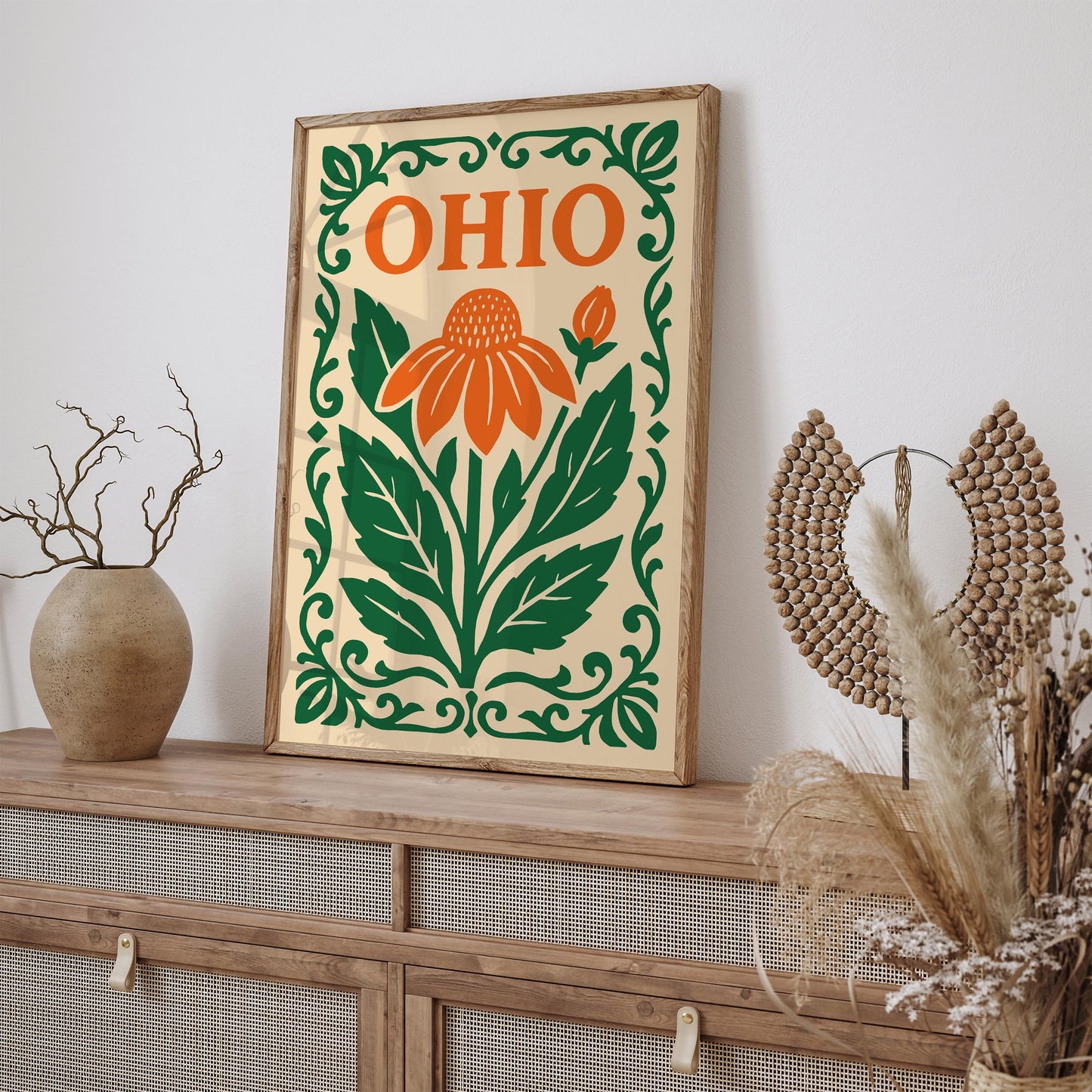 Ohio Travel Poster with Big Orange Flower