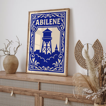 Abilene Texas Blue Cityscape Poster