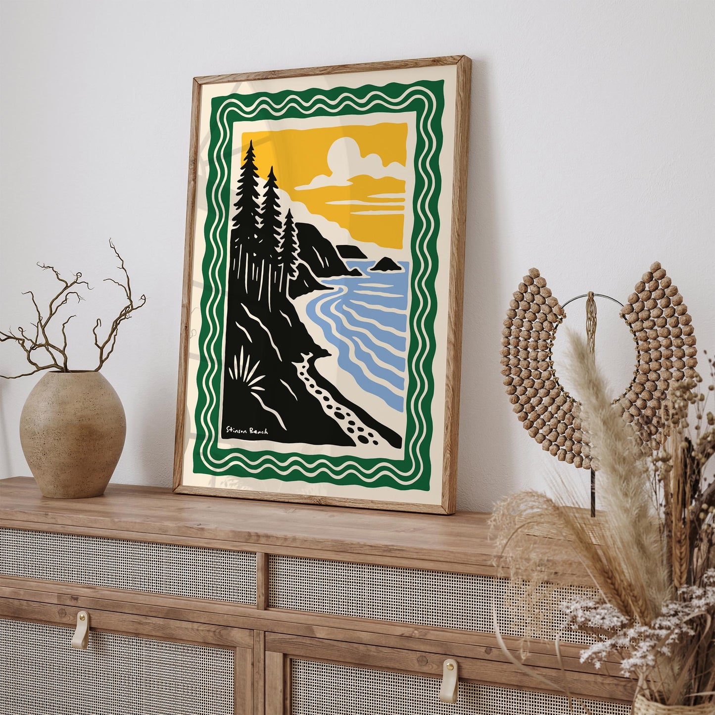 Stinson Beach, California Poster - Retro Landscape Wall Art