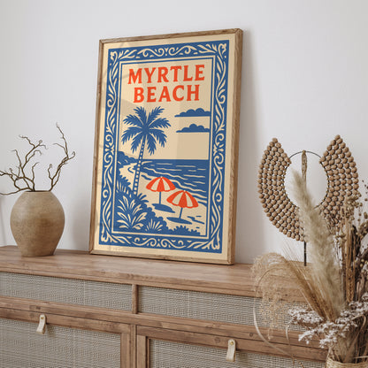 Myrtle Beach Poster - Tropical Blue Landscape Art Print