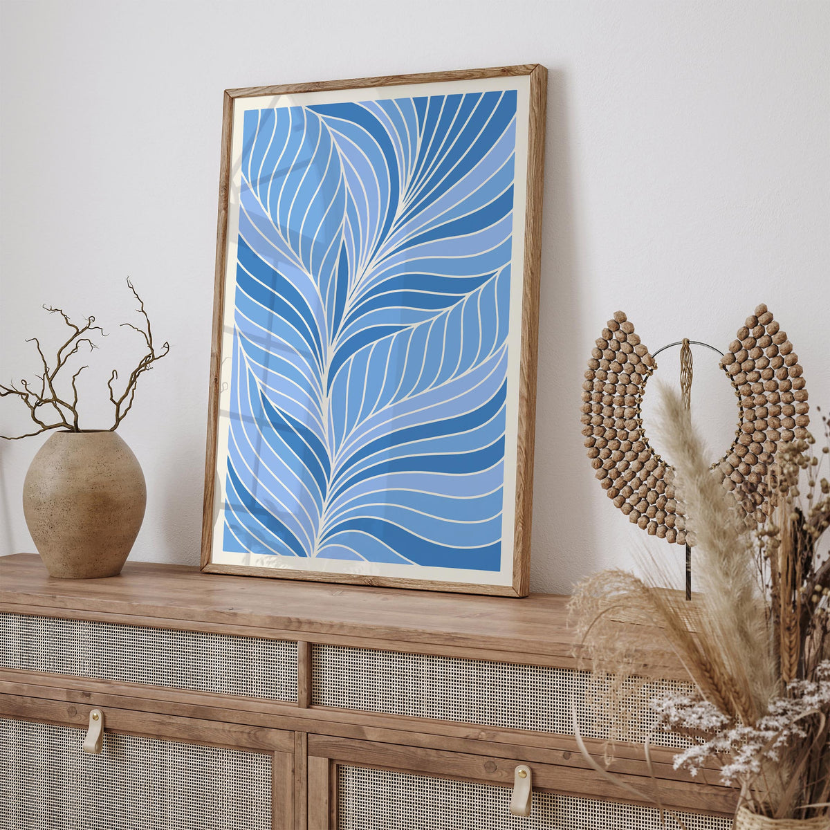 Blue Abstract Leaf Art Poster