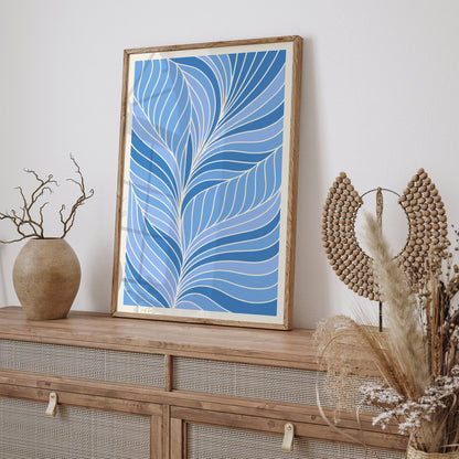 Blue Abstract Leaf Art Poster