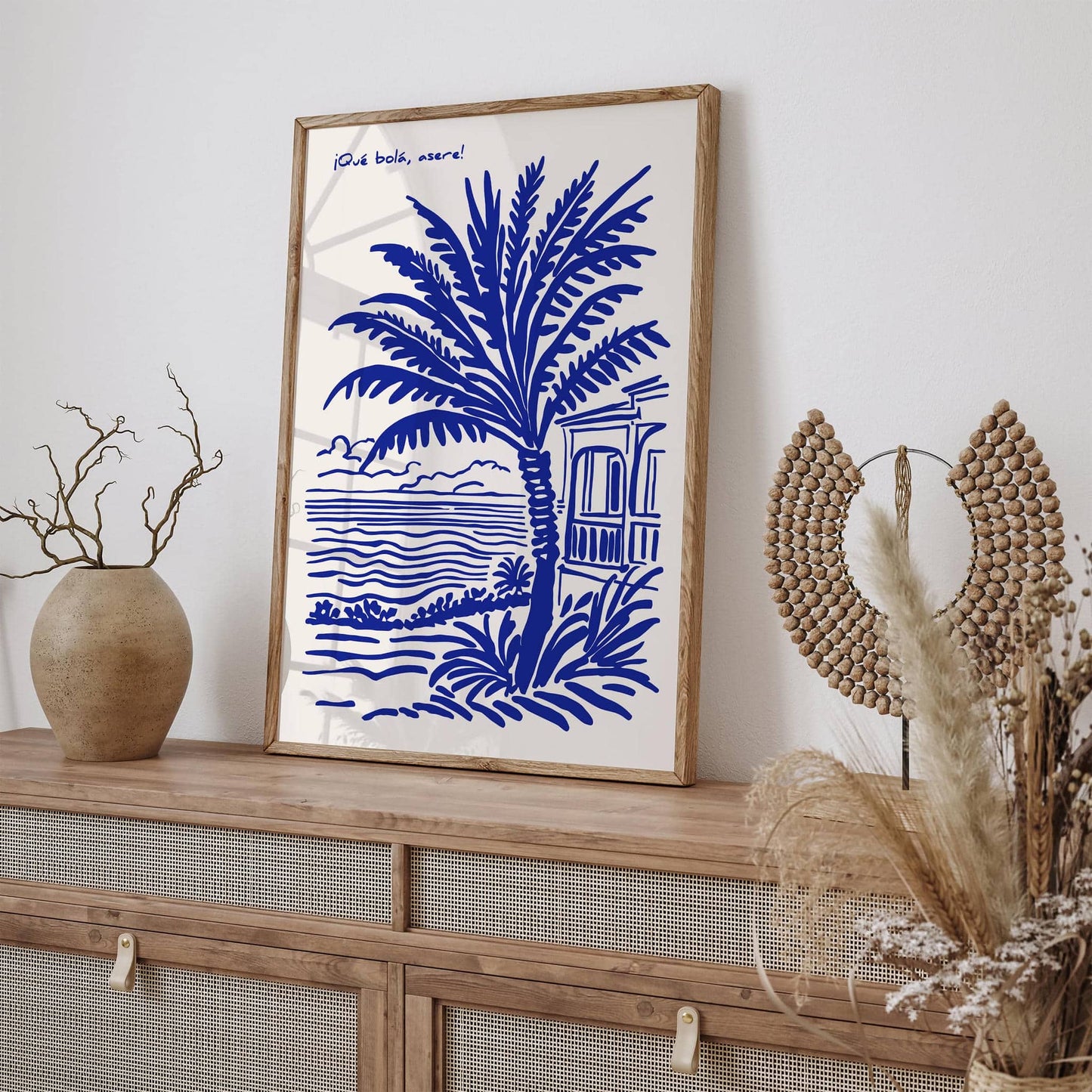 Blue and White Spanish Scenic Travel Poster