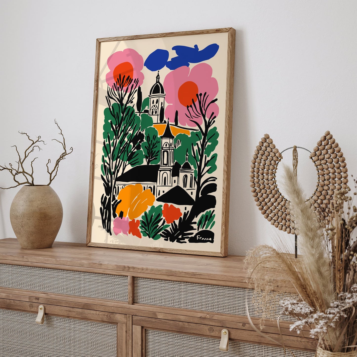 France Romantic Colorful Cityscape Poster