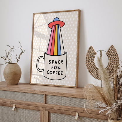 Space For Coffee Quirky UFO Poster