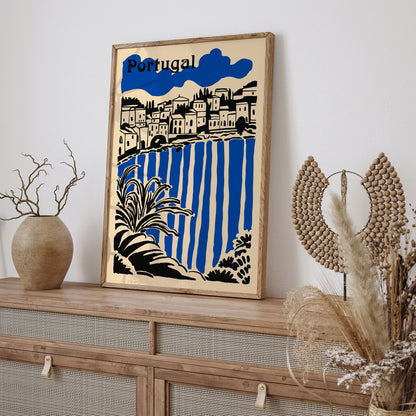 Portugal Cityscape Poster - Blue Travel Wall Art Print