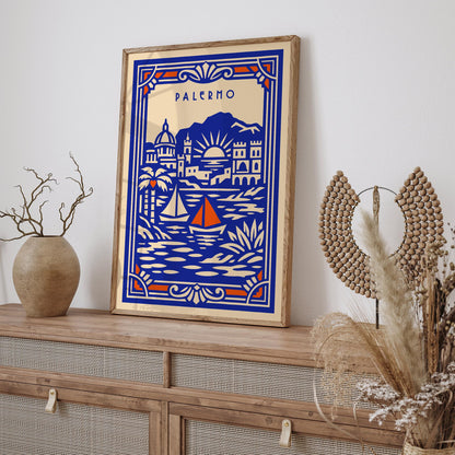 Palermo Sicily Poster - Blue Travel Wall Art