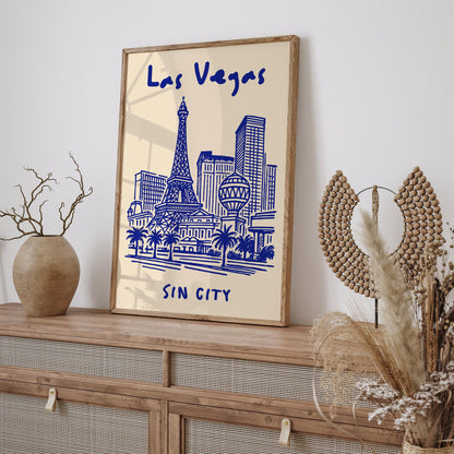 Las Vegas Sin City Poster - Blue Cityscape Wall Art Print