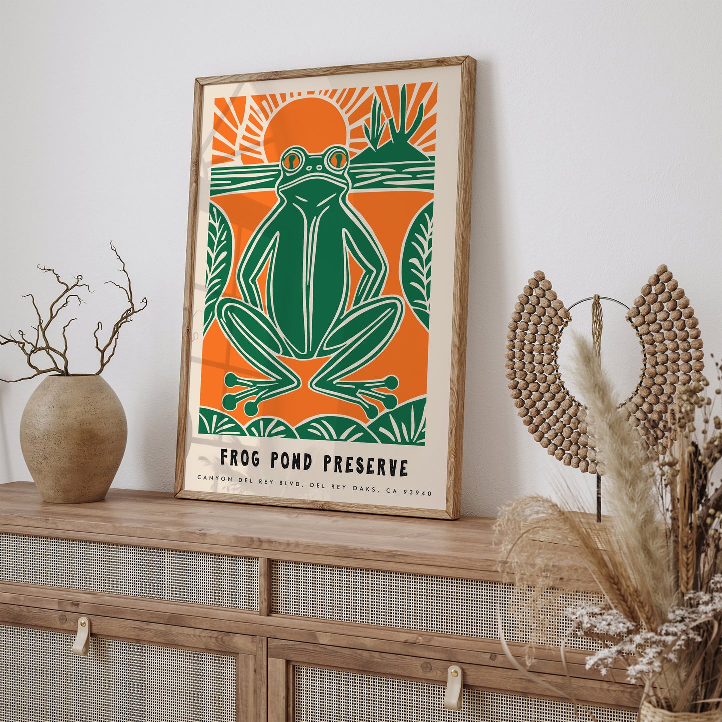 Retro Orange Frog Poster - Frog Pond Preserve Art