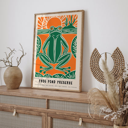 Retro Orange Frog Poster - Frog Pond Preserve Art