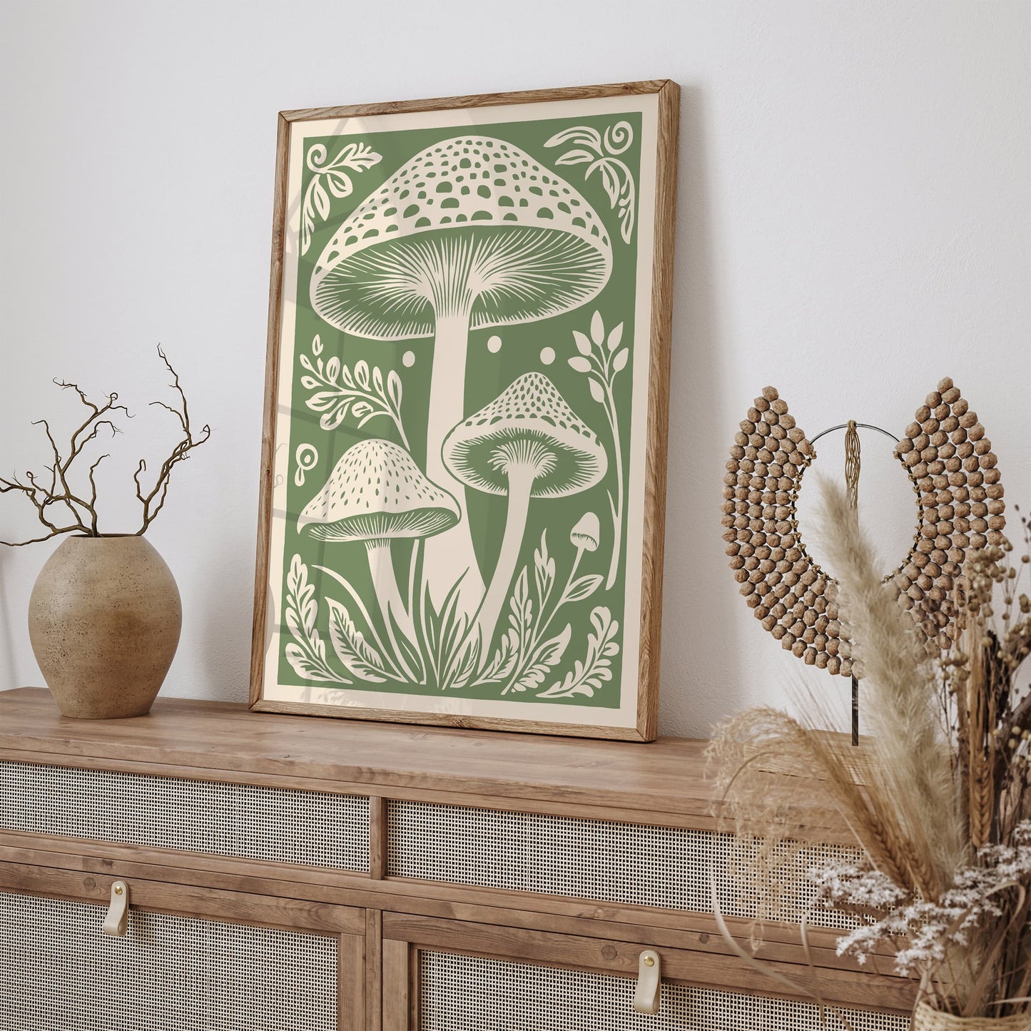 Mushroom Wall Art - Green Botanical Poster