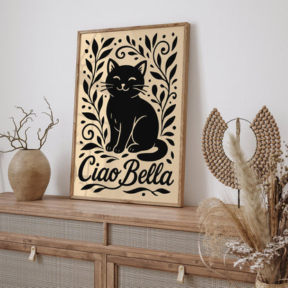 Ciao Bella Poster - Black Cat Wall Art - Cute Animal Print