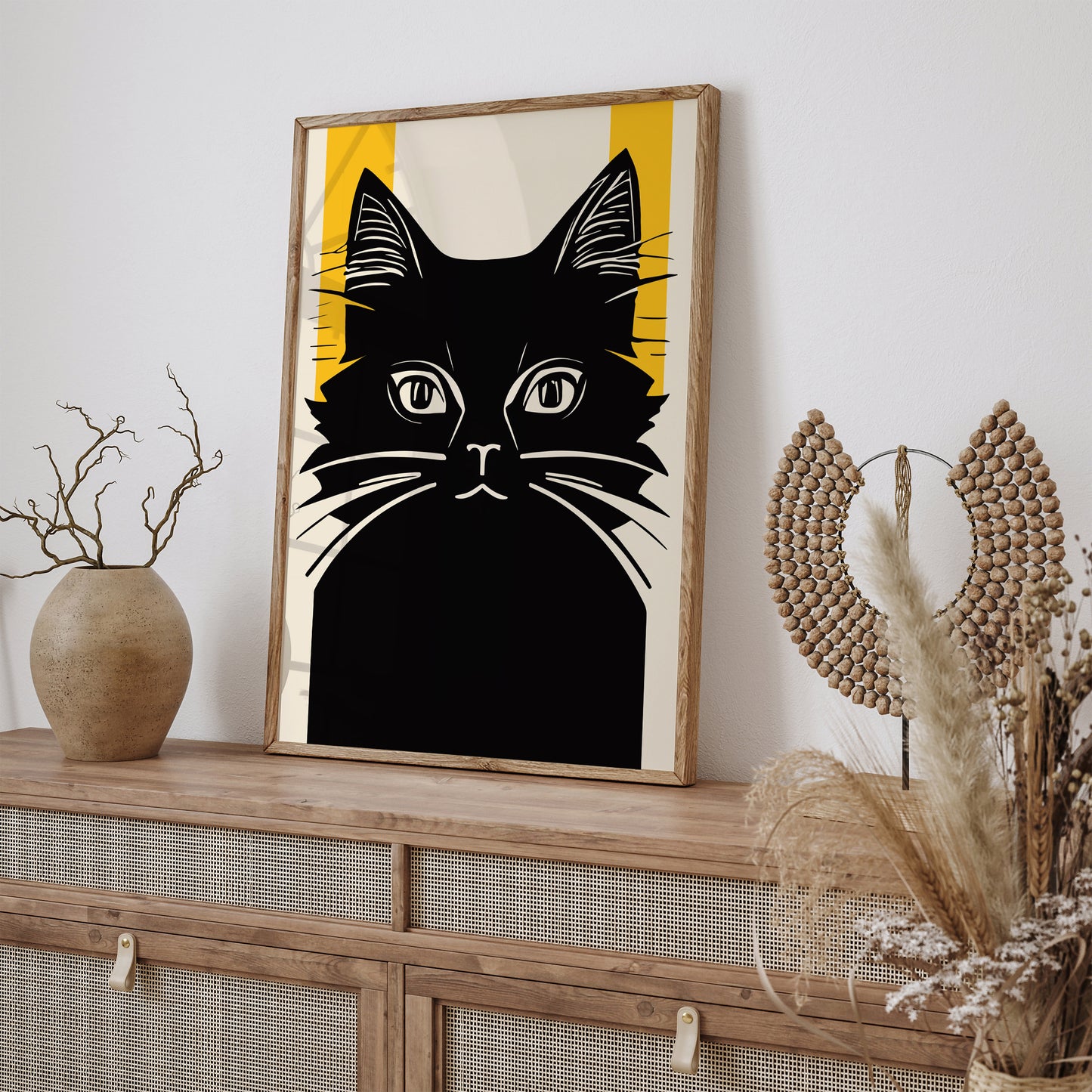 Retro Cat Linocut Poster