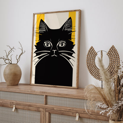 Retro Cat Linocut Poster