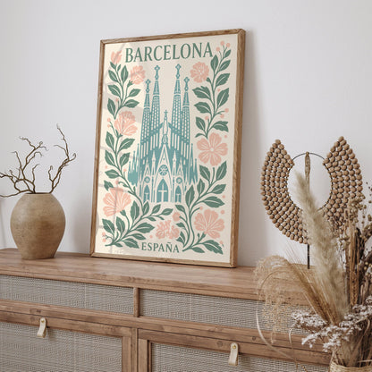 Barcelona Sagrada Familia Poster – Vintage Spain Travel Art