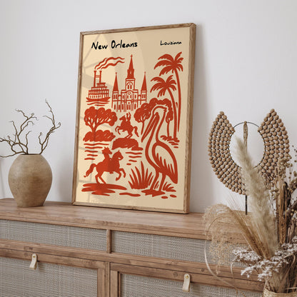 New Orleans Louisiana Red Poster