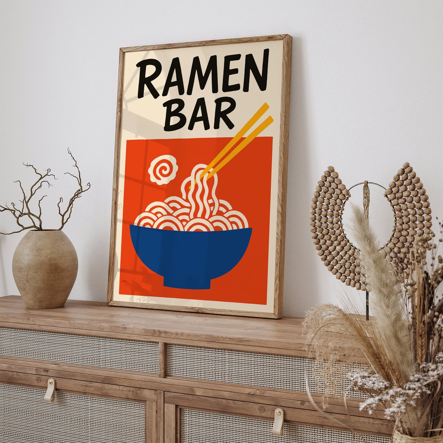 Ramen Bar Red Blue Modern Japanese Food Poster