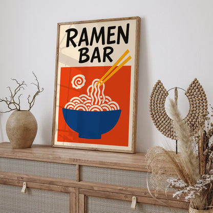 Ramen Bar Red Blue Modern Japanese Food Poster