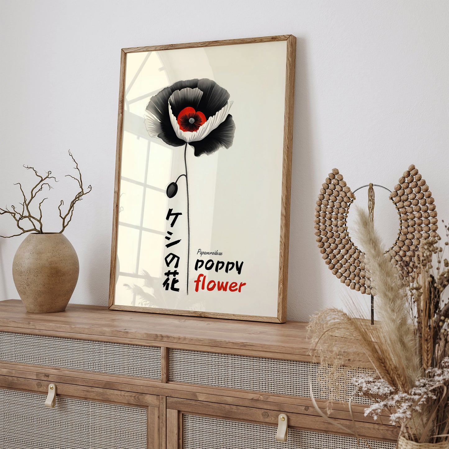 Japanese Poppy Flower Ink Poster