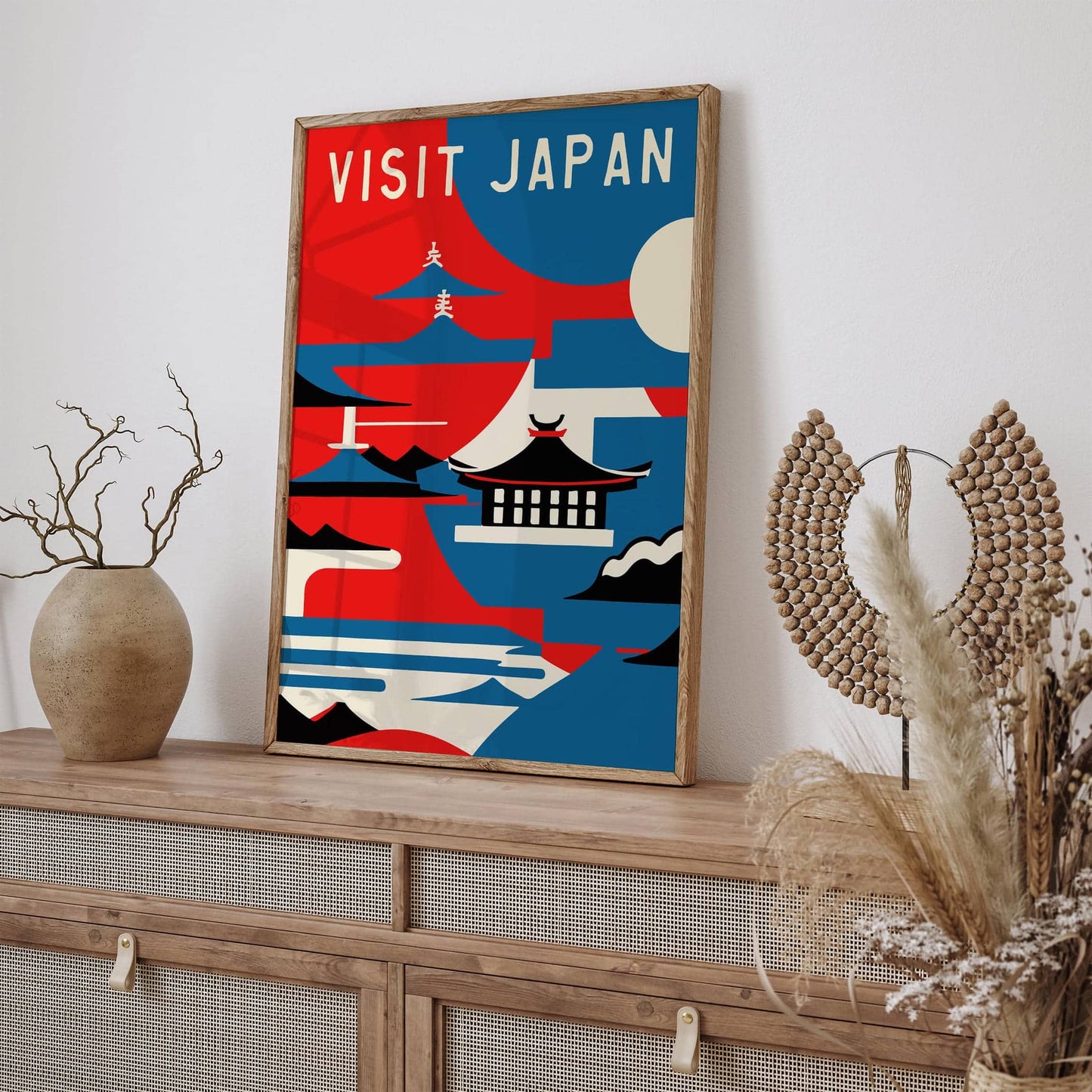 Visit Japan Retro Blue Wall Art