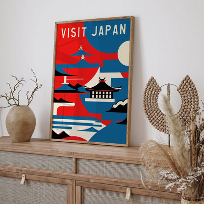 Visit Japan Retro Blue Wall Art