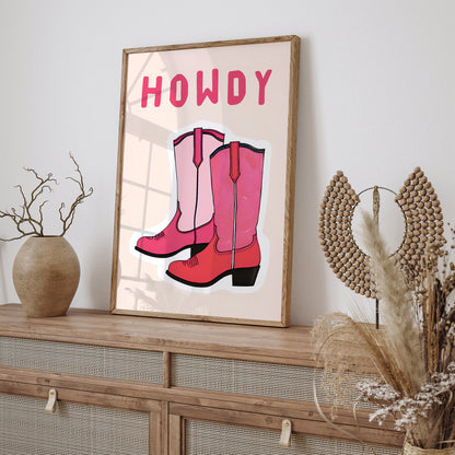 HOWDY - Pink Cowgirl Boots Cute Poster