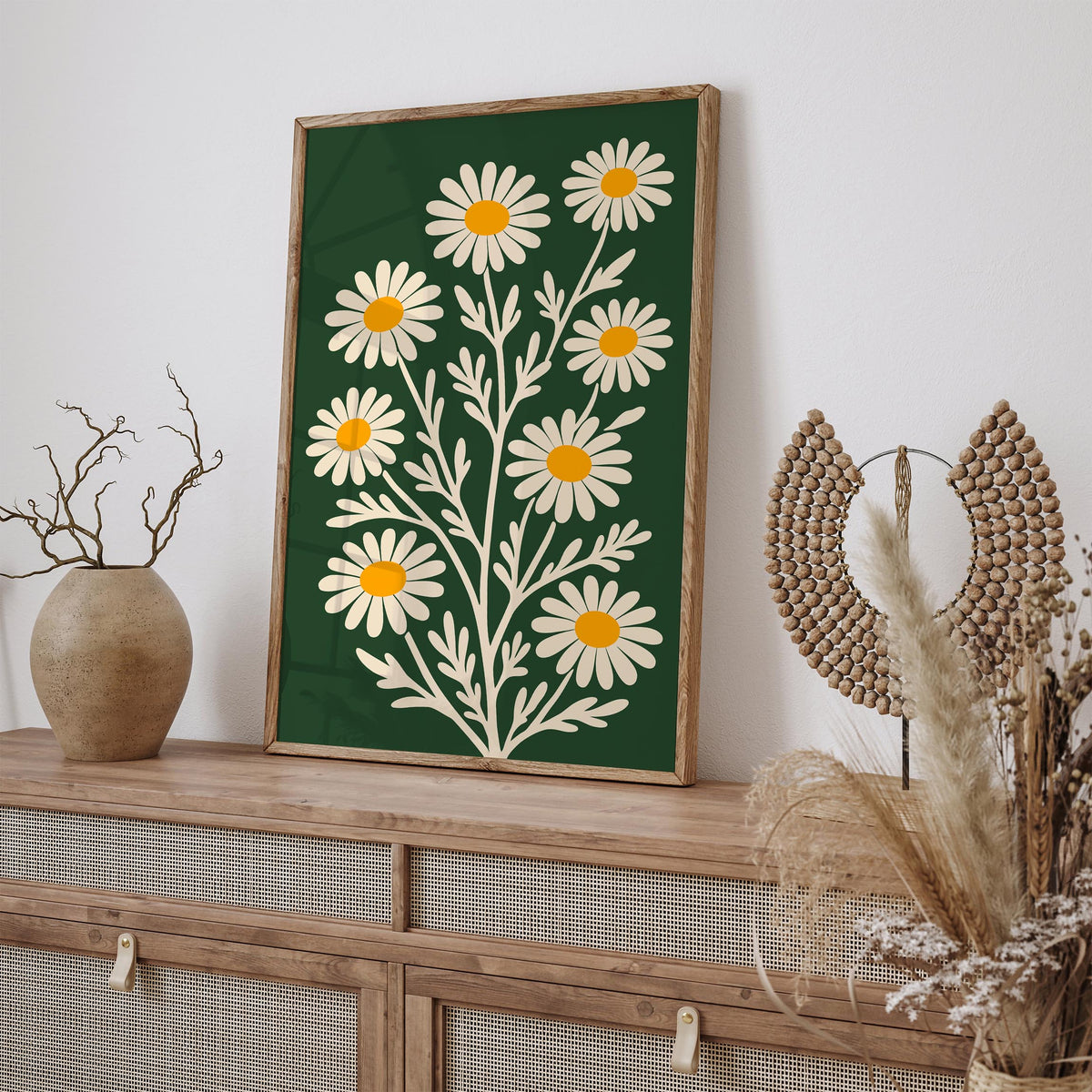 Retro Daisy Poster – Green Floral Wall Art