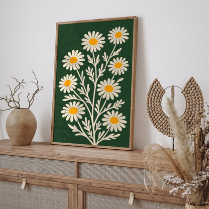 Retro Daisy Poster – Green Floral Wall Art