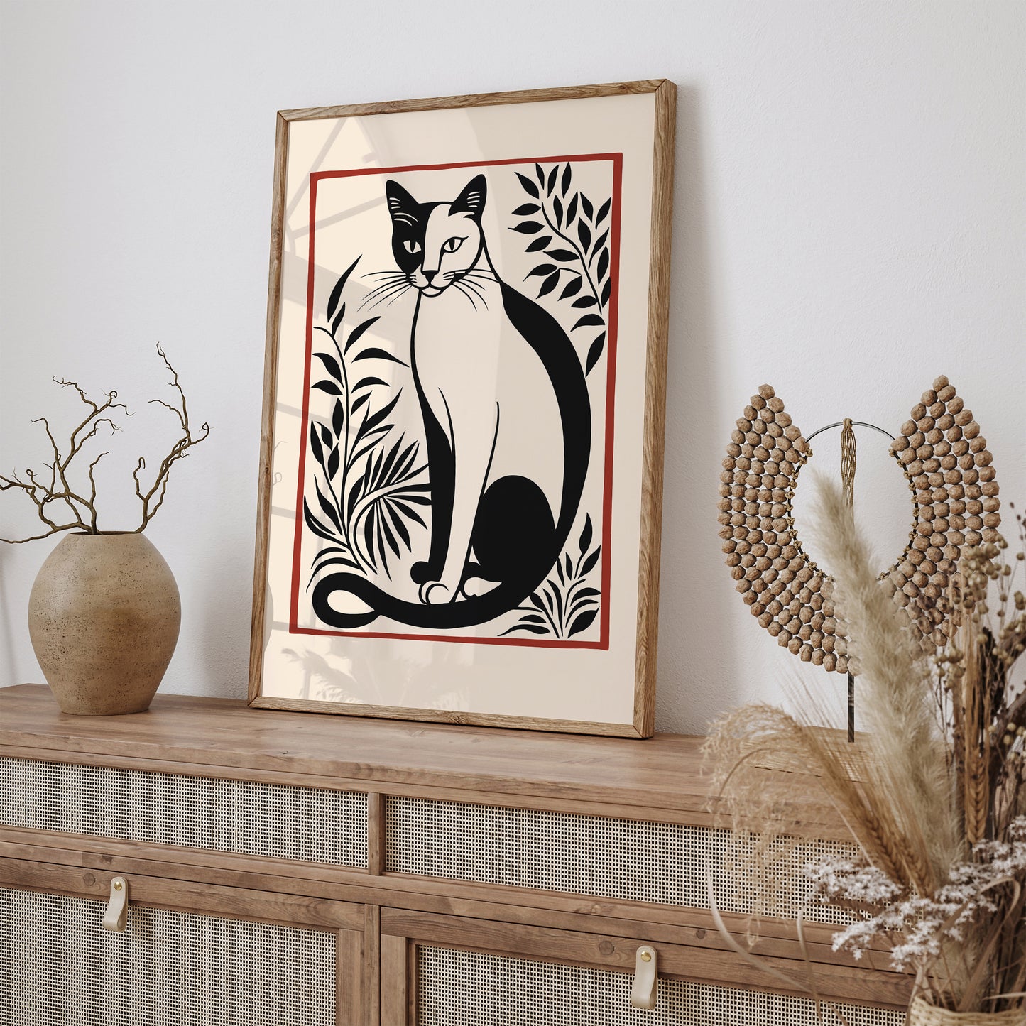 Sitting Cat Retro Minimalist Art Print