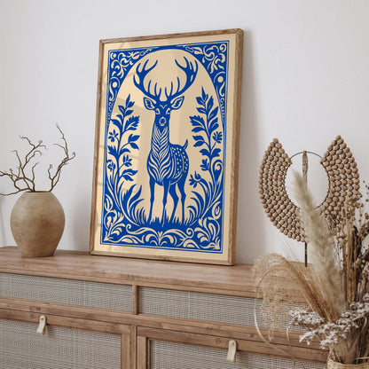 Blue Victorian Reindeer Animal Poster