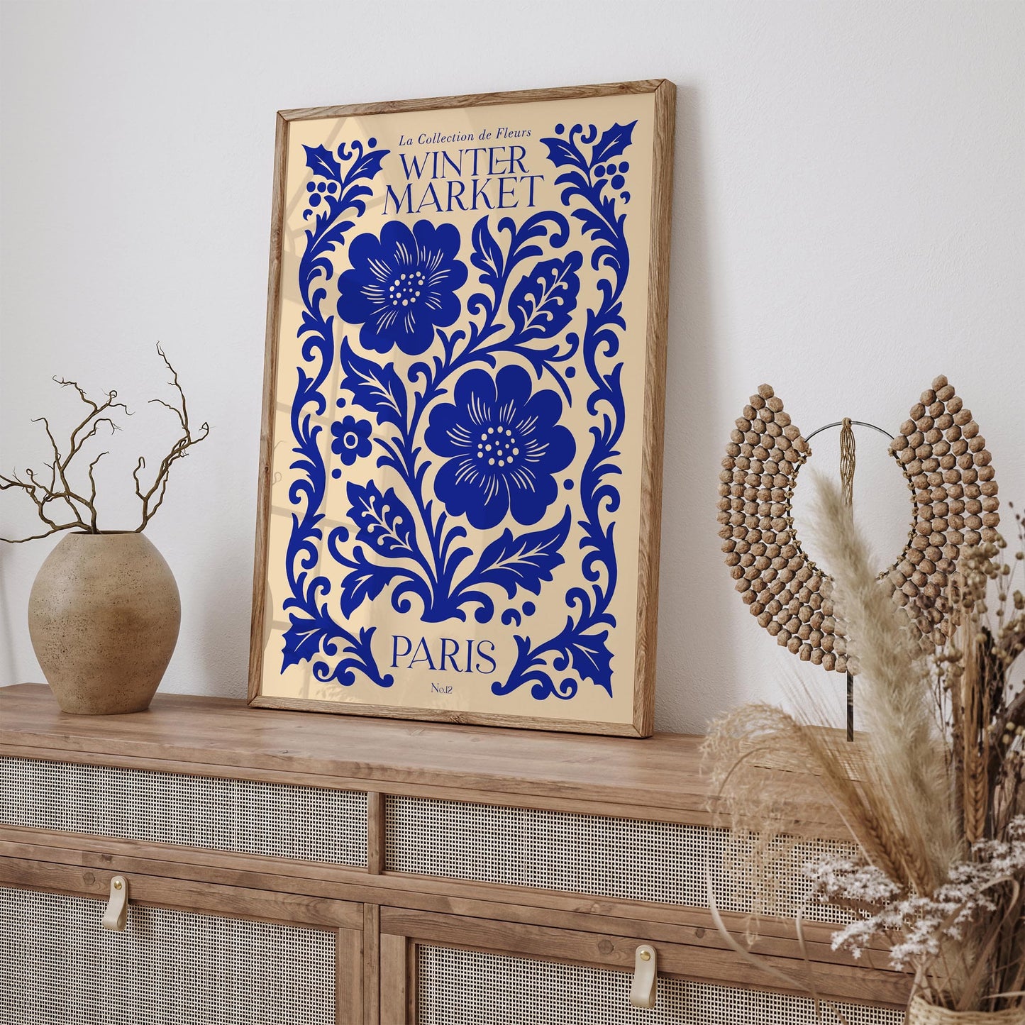 Blue Paris Flower Market Print - Winter Poster