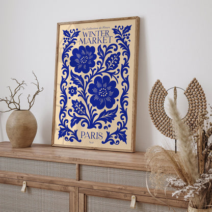 Blue Paris Flower Market Print - Winter Poster