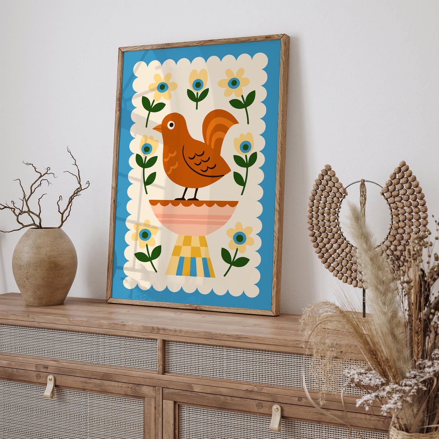 Cute Folk Bird Wall Art Print 2026