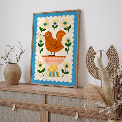Cute Folk Bird Wall Art Print 2026